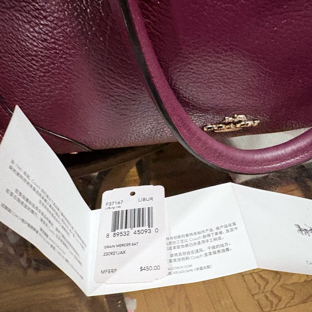 Coach Bag Mercer 35 Pebbled Leather Satchel in Burgundy - Picture 7 of 9